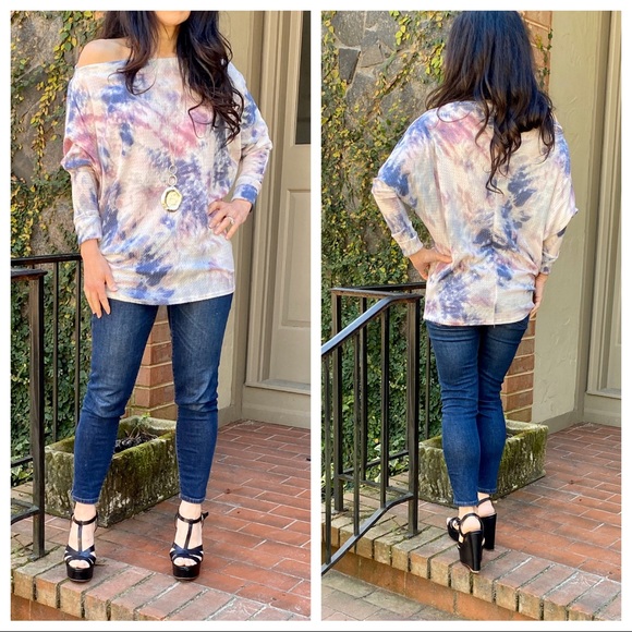 Tie dye slouchy off the shoulder dolman top - Picture 2 of 8